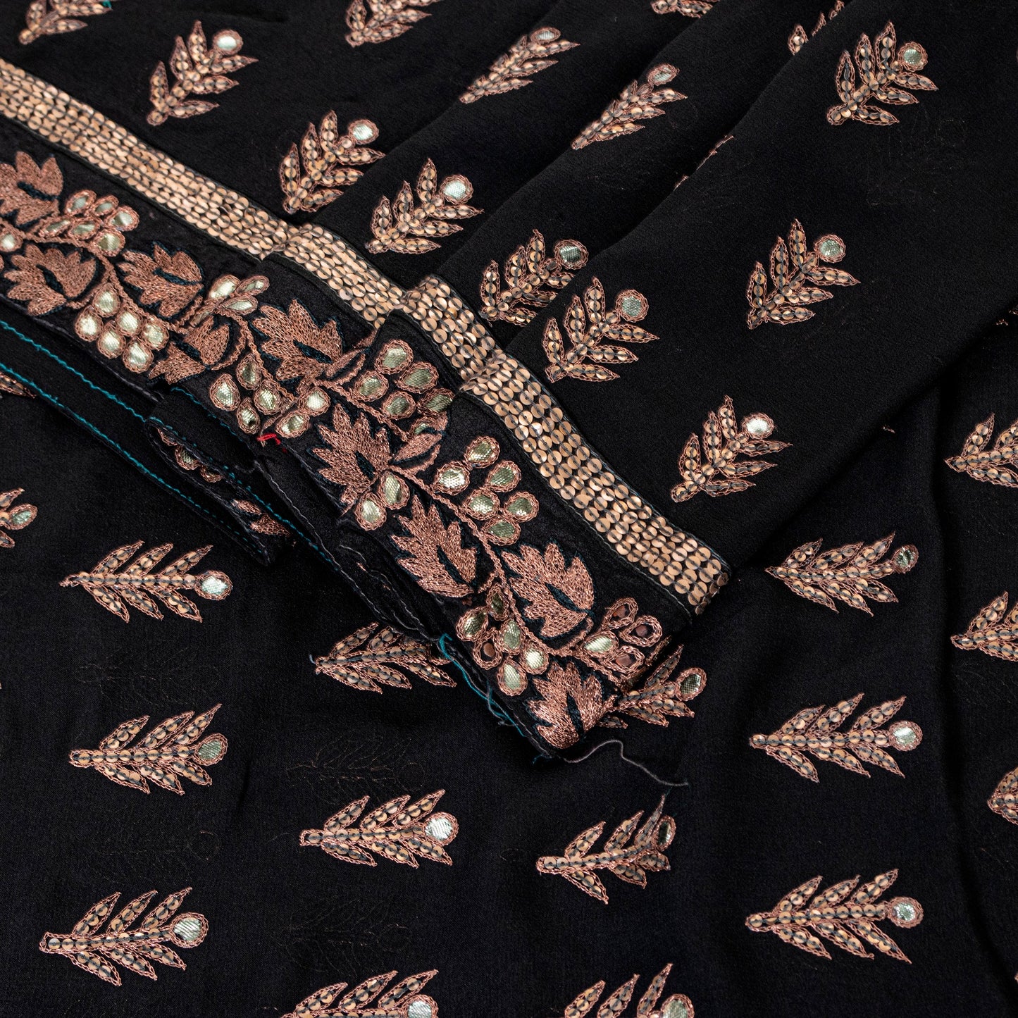 Sanskriti Vintage Black Sarees Pure Georgette Embroidered Sequins Upcycled Sari