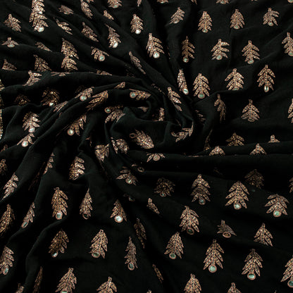 Sanskriti Vintage Black Sarees Pure Georgette Embroidered Sequins Upcycled Sari