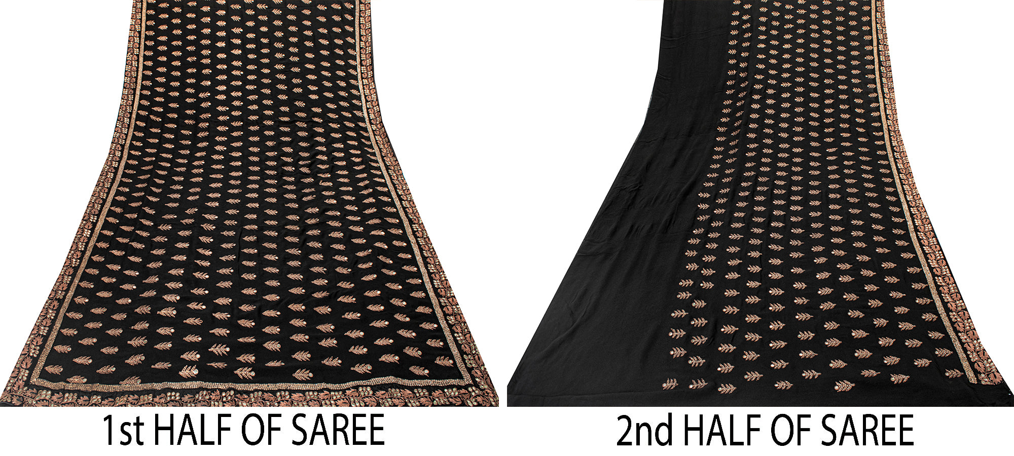 Sanskriti Vintage Black Sarees Pure Georgette Embroidered Sequins Upcycled Sari