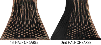 Sanskriti Vintage Black Sarees Pure Georgette Embroidered Sequins Upcycled Sari