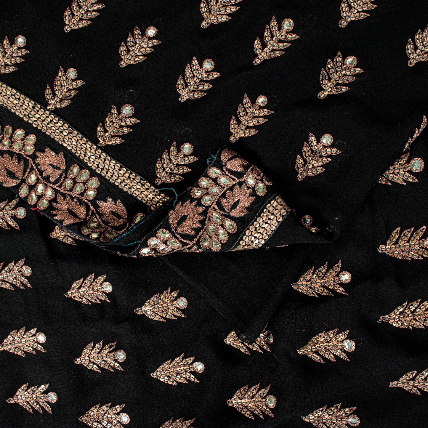 Sanskriti Vintage Black Sarees Pure Georgette Embroidered Sequins Upcycled Sari