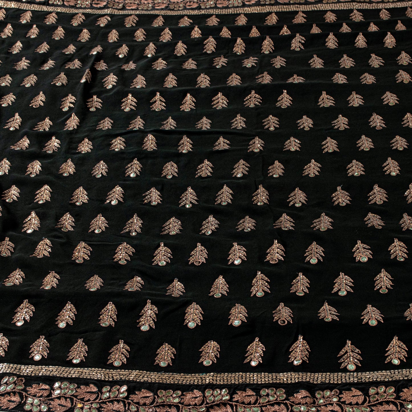 Sanskriti Vintage Black Sarees Pure Georgette Embroidered Sequins Upcycled Sari