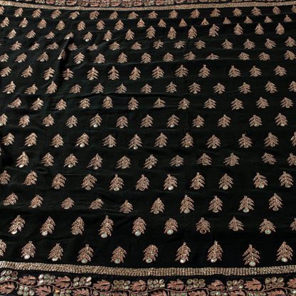 Sanskriti Vintage Black Sarees Pure Georgette Embroidered Sequins Upcycled Sari