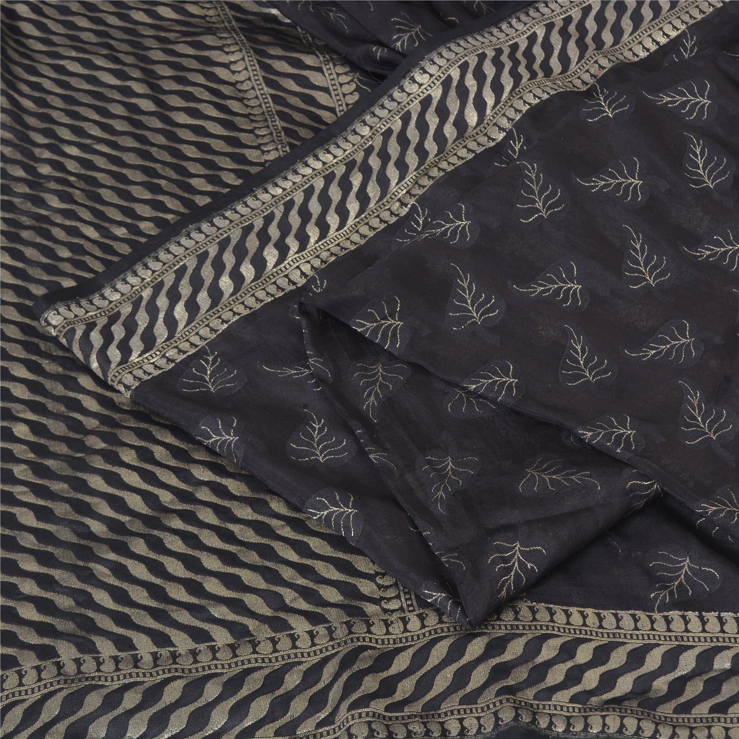 Sanskriti Vintage Black Sarees Pure Silk Hand Woven Premium Sari Craft Sustainable Fabric