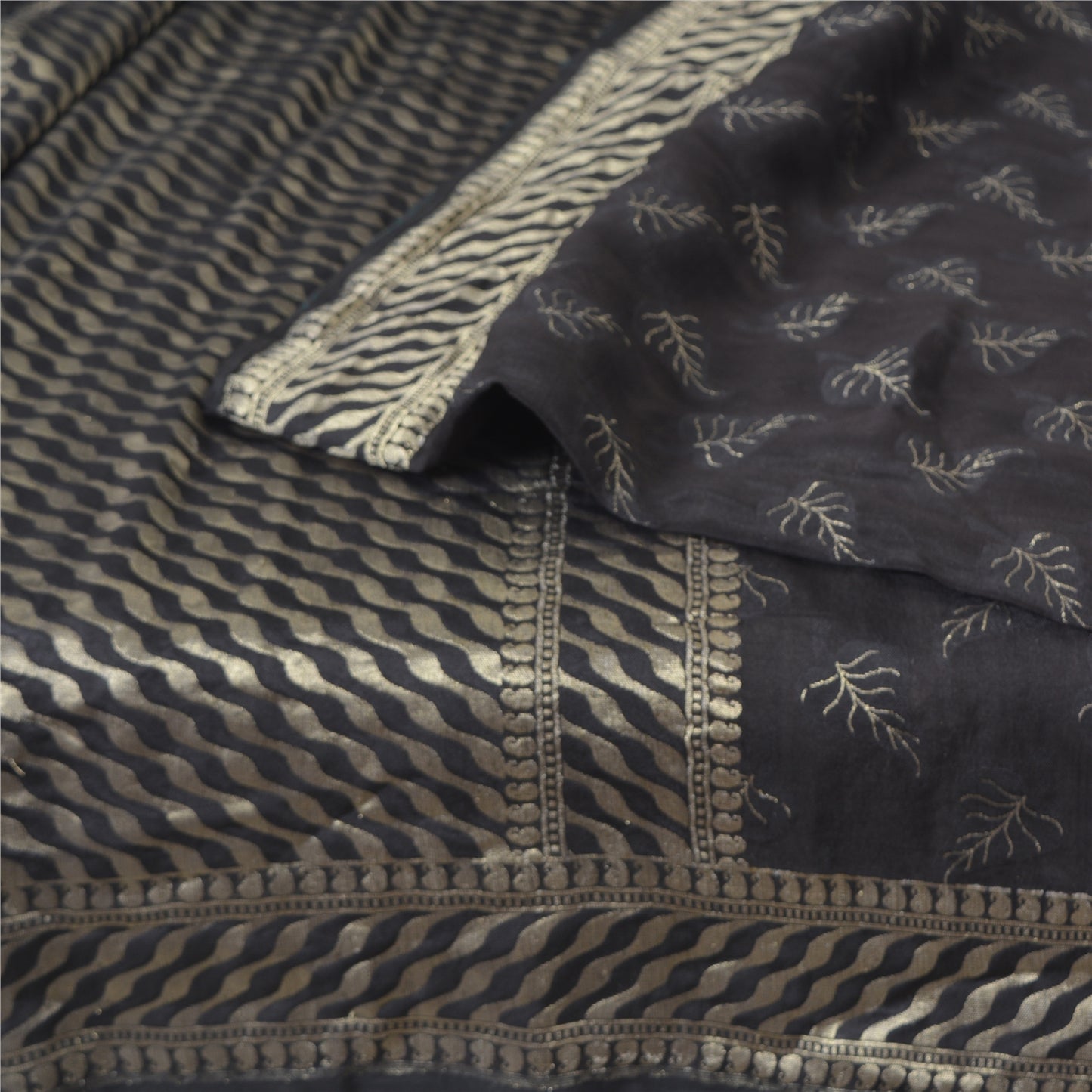 Sanskriti Vintage Black Sarees Pure Silk Hand Woven Premium Sari Craft Sustainable Fabric