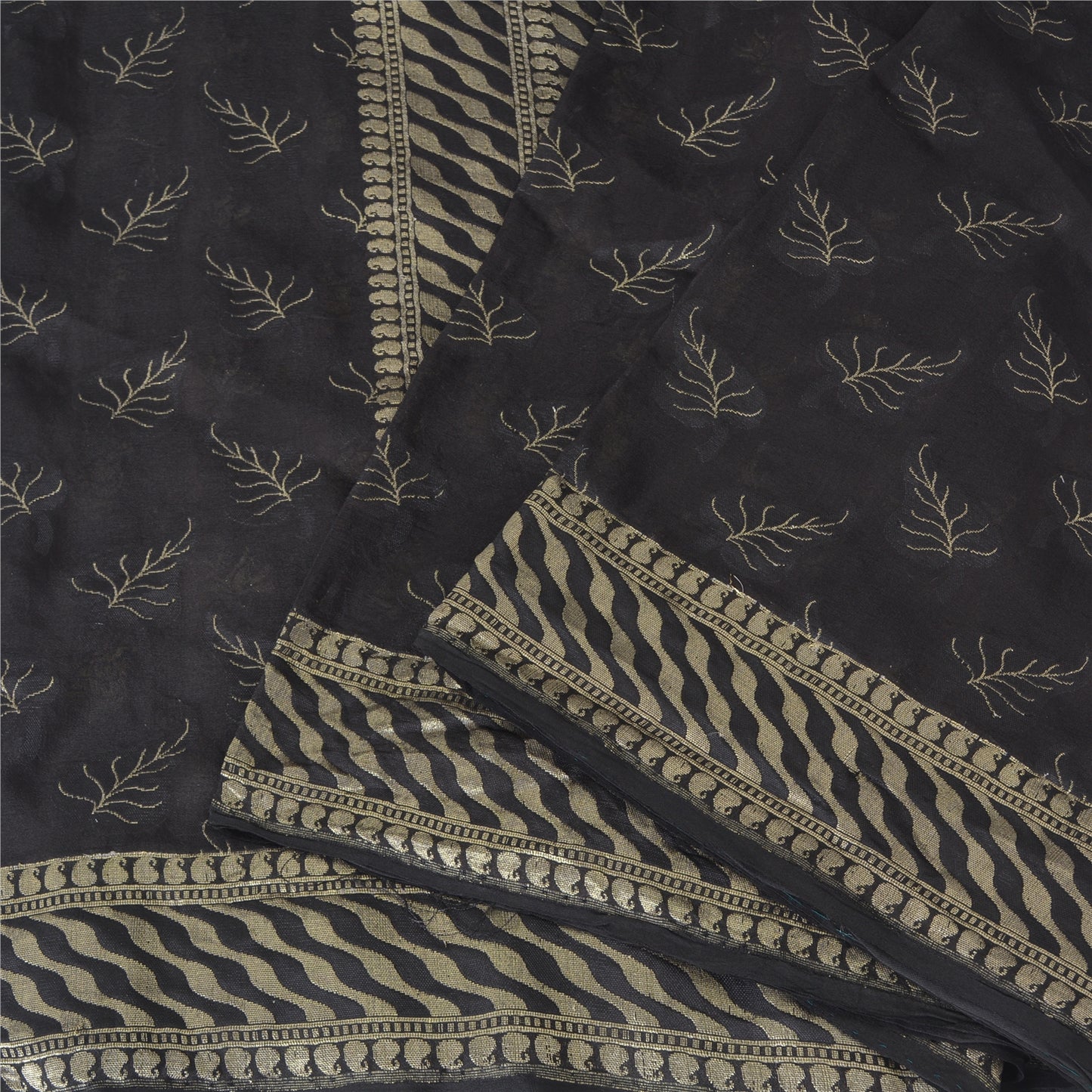 Sanskriti Vintage Black Sarees Pure Silk Hand Woven Premium Sari Craft Sustainable Fabric