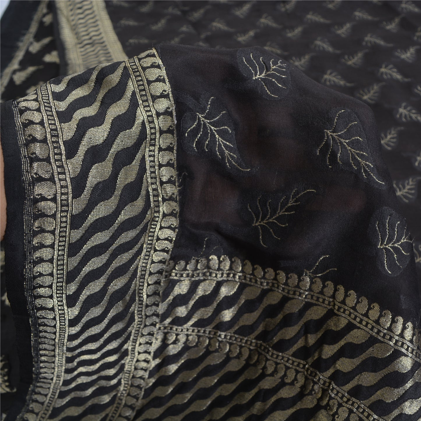 Sanskriti Vintage Black Sarees Pure Silk Hand Woven Premium Sari Craft Sustainable Fabric