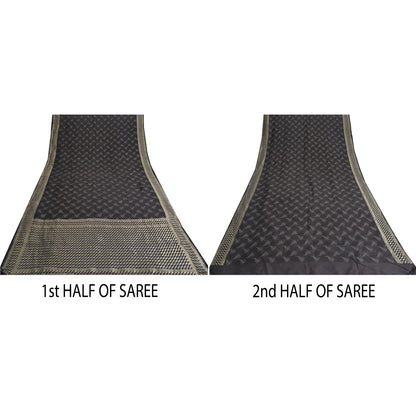 Sanskriti Vintage Black Sarees Pure Silk Hand Woven Premium Sari Craft Sustainable Fabric