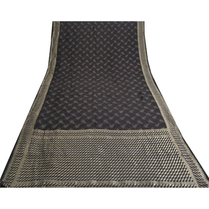 Sanskriti Vintage Black Sarees Pure Silk Hand Woven Premium Sari Craft Sustainable Fabric