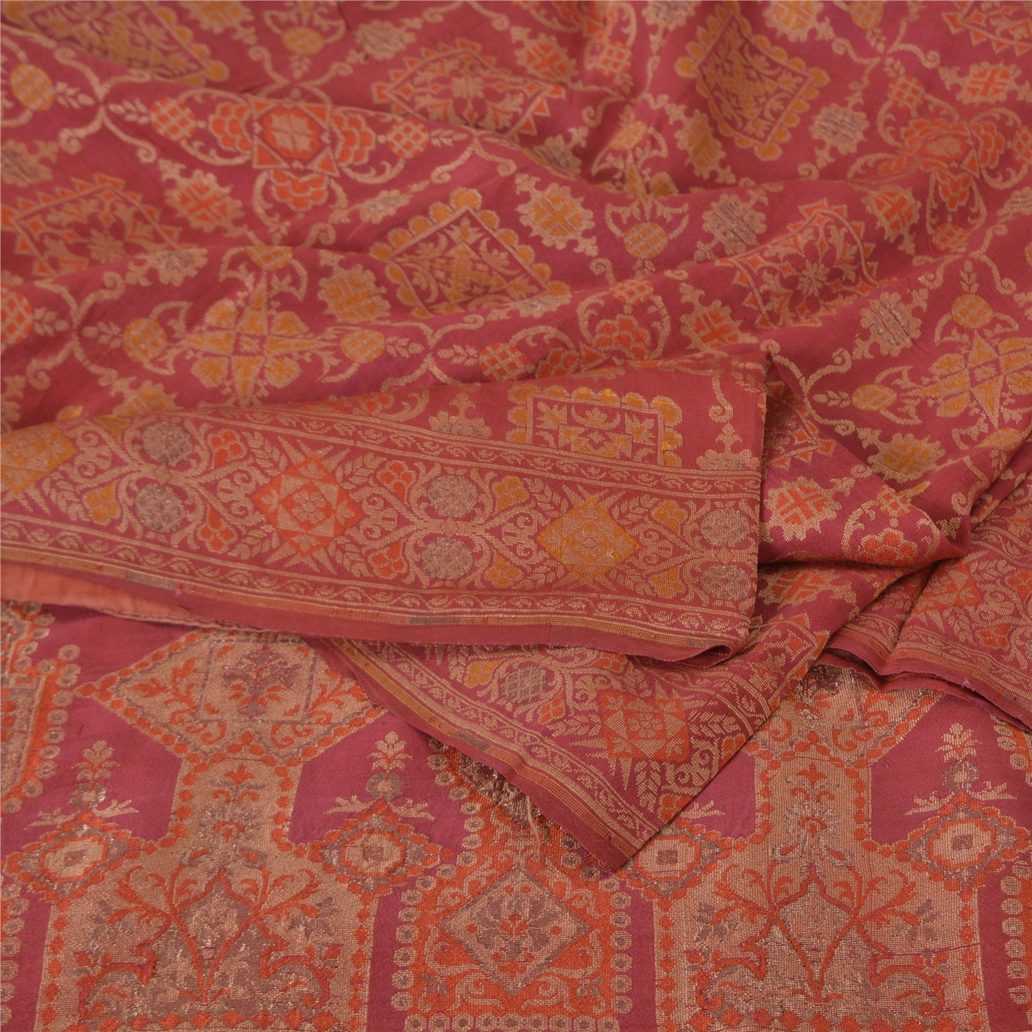 Sanskriti Vintage Pink Sarees Pure Silk Hand Woven Premium Sari 5yd Craft Sustainable Fabric