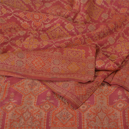 Sanskriti Vintage Pink Sarees Pure Silk Hand Woven Premium Sari 5yd Craft Sustainable Fabric