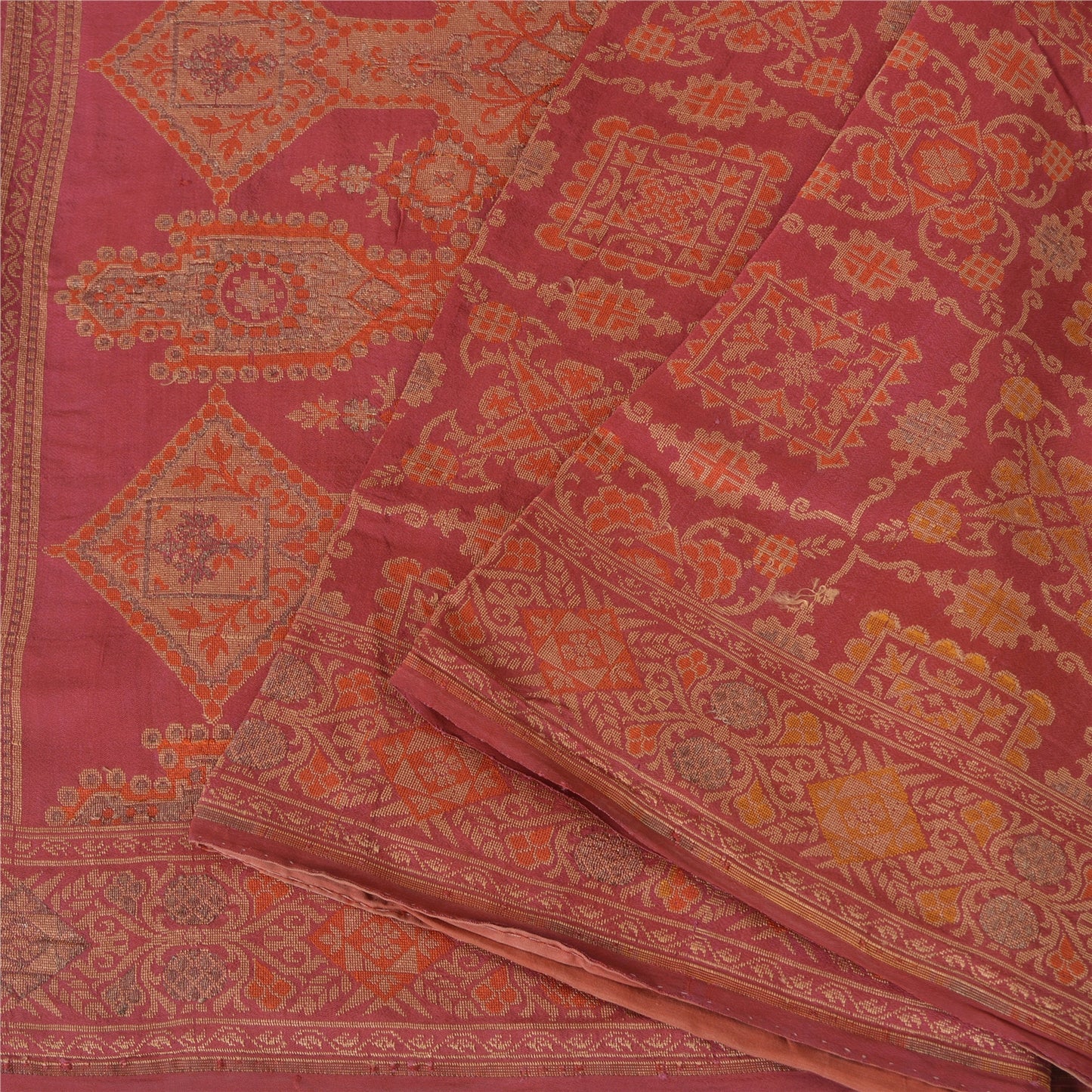 Sanskriti Vintage Pink Sarees Pure Silk Hand Woven Premium Sari 5yd Craft Sustainable Fabric