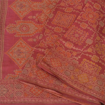 Sanskriti Vintage Pink Sarees Pure Silk Hand Woven Premium Sari 5yd Craft Sustainable Fabric