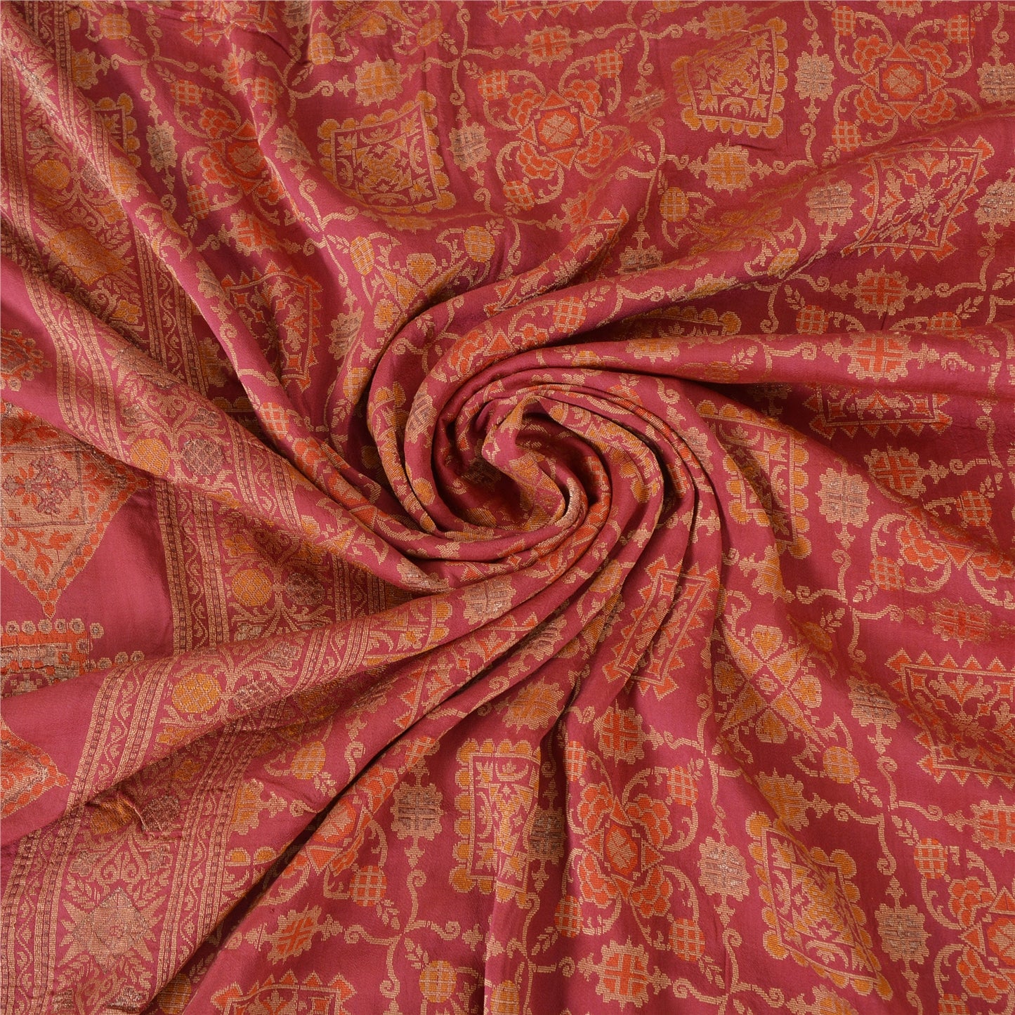 Sanskriti Vintage Pink Sarees Pure Silk Hand Woven Premium Sari 5yd Craft Sustainable Fabric
