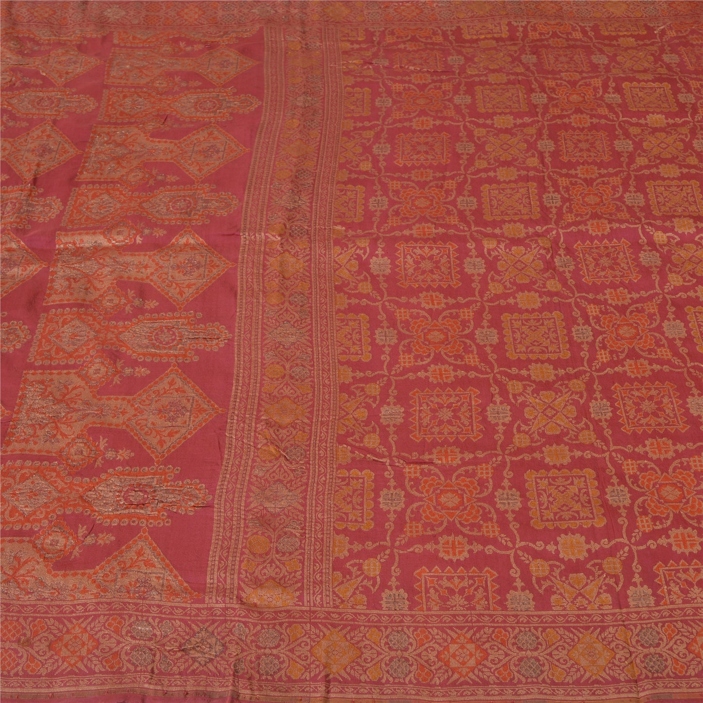 Sanskriti Vintage Pink Sarees Pure Silk Hand Woven Premium Sari 5yd Craft Sustainable Fabric