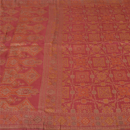 Sanskriti Vintage Pink Sarees Pure Silk Hand Woven Premium Sari 5yd Craft Sustainable Fabric
