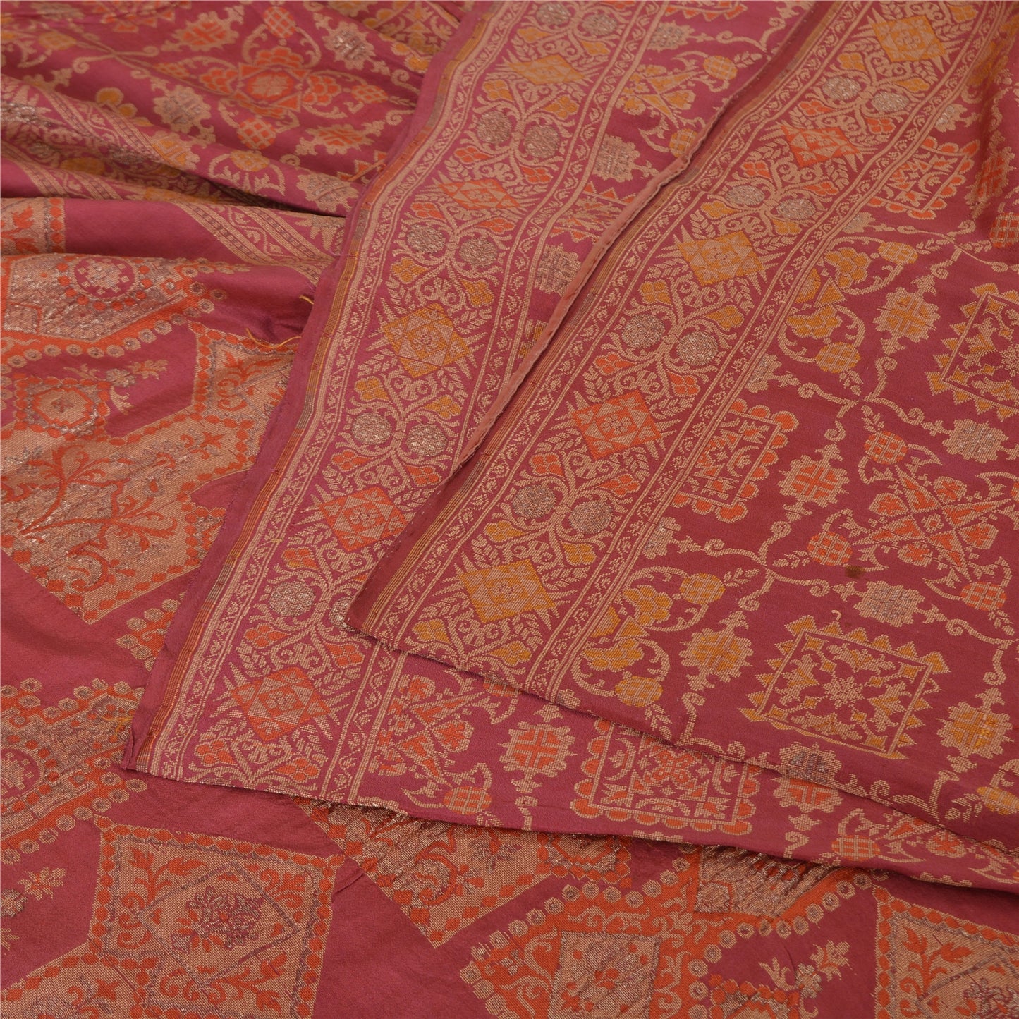 Sanskriti Vintage Pink Sarees Pure Silk Hand Woven Premium Sari 5yd Craft Sustainable Fabric