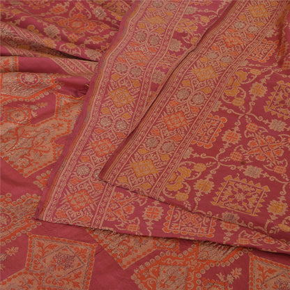 Sanskriti Vintage Pink Sarees Pure Silk Hand Woven Premium Sari 5yd Craft Sustainable Fabric