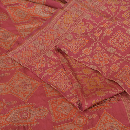 Sanskriti Vintage Pink Sarees Pure Silk Hand Woven Premium Sari 5yd Craft Sustainable Fabric
