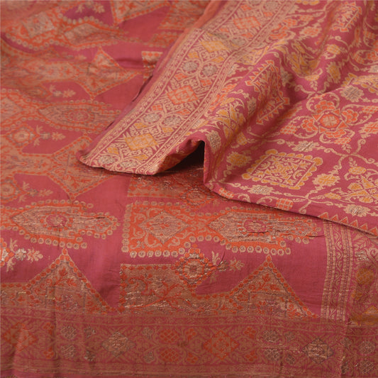 Sanskriti Vintage Pink Sarees Pure Silk Hand Woven Premium Sari 5yd Craft Sustainable Fabric