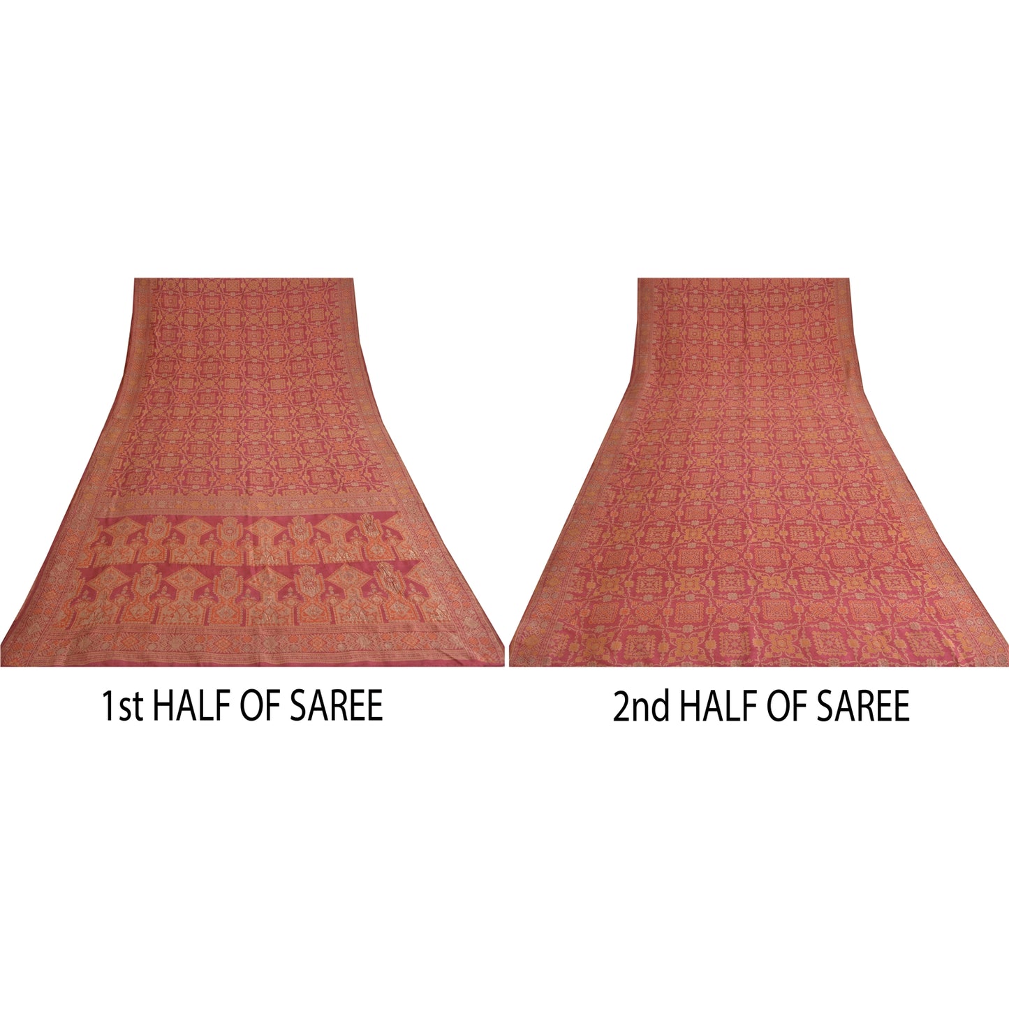 Sanskriti Vintage Pink Sarees Pure Silk Hand Woven Premium Sari 5yd Craft Sustainable Fabric