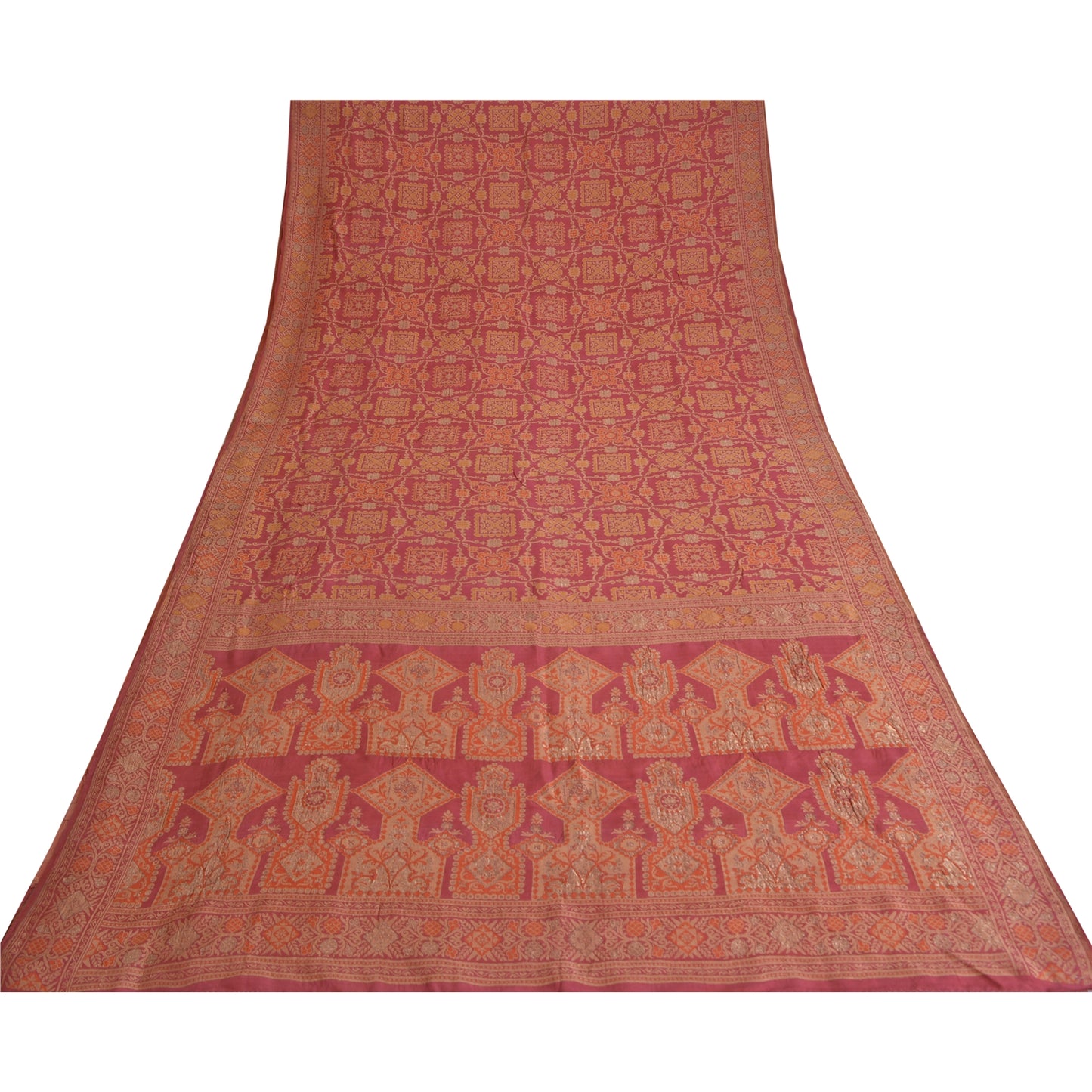 Sanskriti Vintage Pink Sarees Pure Silk Hand Woven Premium Sari 5yd Craft Sustainable Fabric