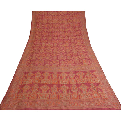 Sanskriti Vintage Pink Sarees Pure Silk Hand Woven Premium Sari 5yd Craft Sustainable Fabric