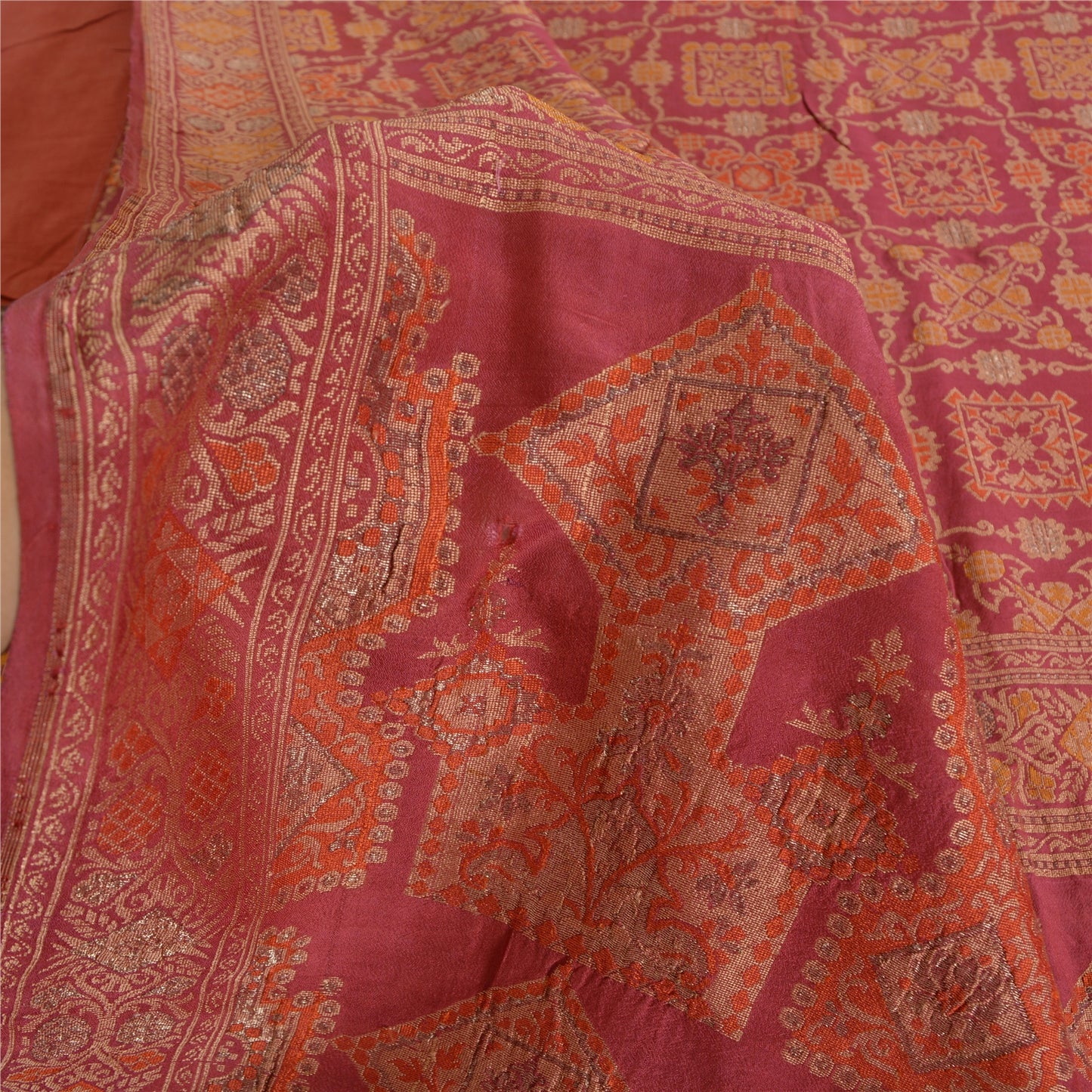 Sanskriti Vintage Pink Sarees Pure Silk Hand Woven Premium Sari 5yd Craft Sustainable Fabric