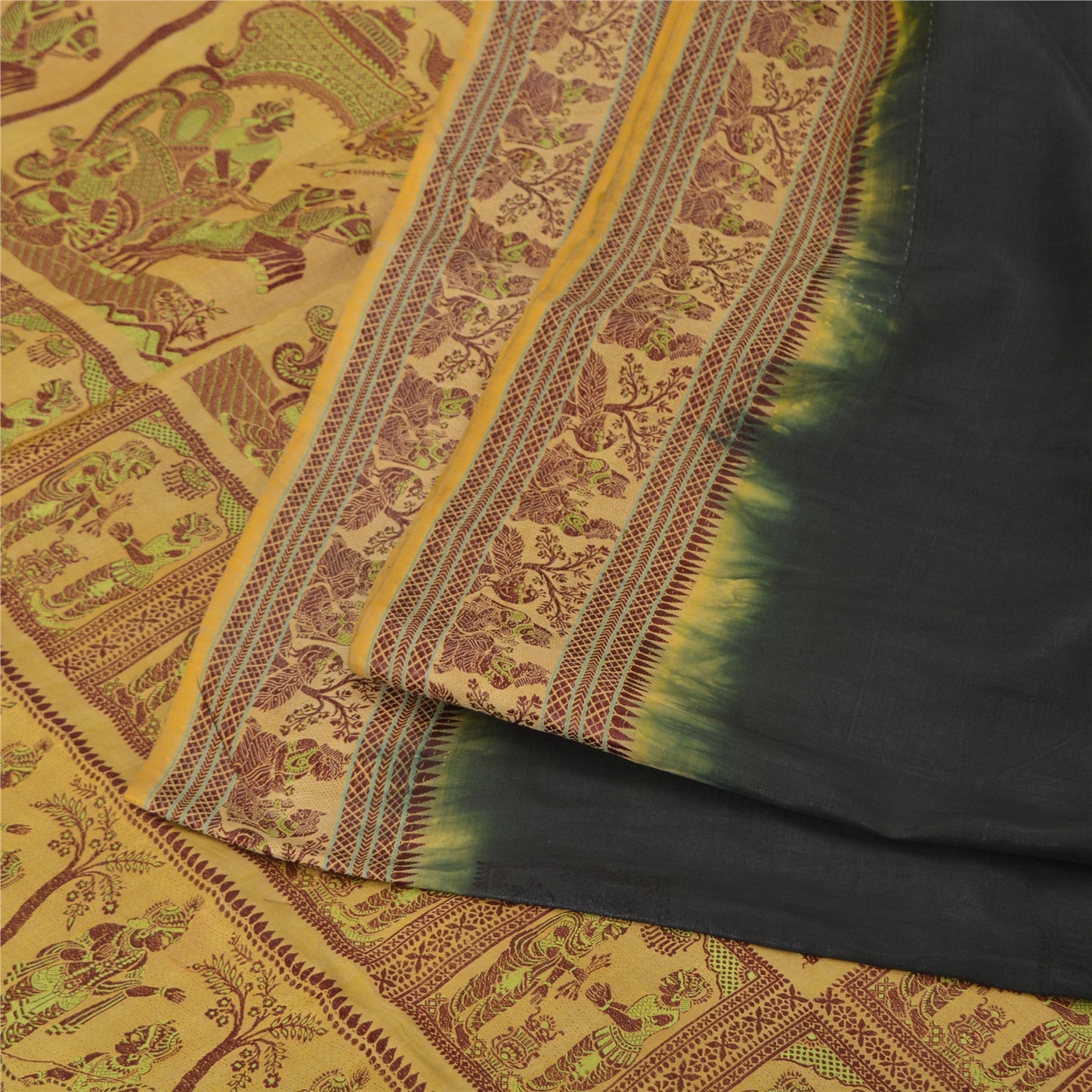 Sanskriti Vintage Black Sarees Pure Silk Baluchari Woven Sari Ethnic 5yrd Sustainable Fabric