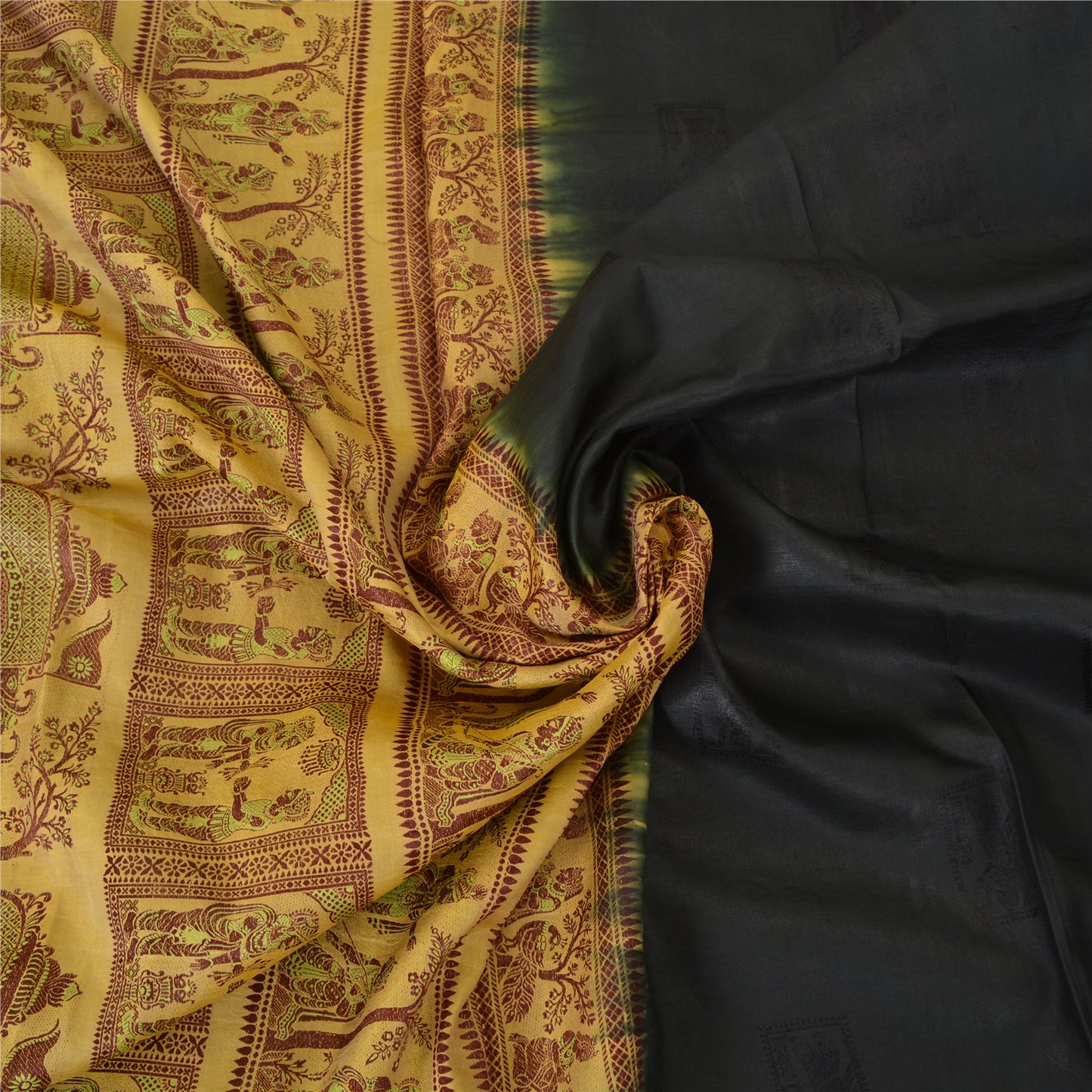 Sanskriti Vintage Black Sarees Pure Silk Baluchari Woven Sari Ethnic 5yrd Sustainable Fabric