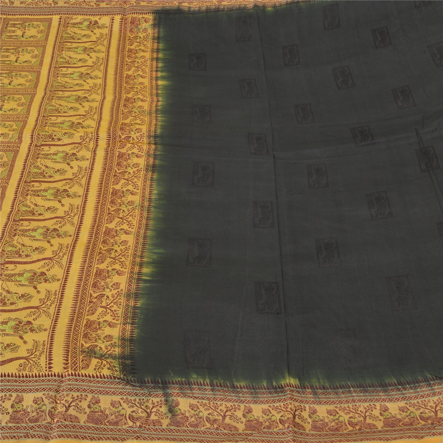 Sanskriti Vintage Black Sarees Pure Silk Baluchari Woven Sari Ethnic 5yrd Sustainable Fabric