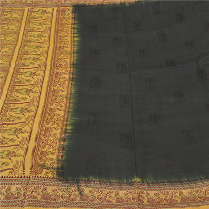 Sanskriti Vintage Black Sarees Pure Silk Baluchari Woven Sari Ethnic 5yrd Sustainable Fabric