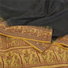 Sanskriti Vintage Black Sarees Pure Silk Baluchari Woven Sari Ethnic 5yrd Sustainable Fabric