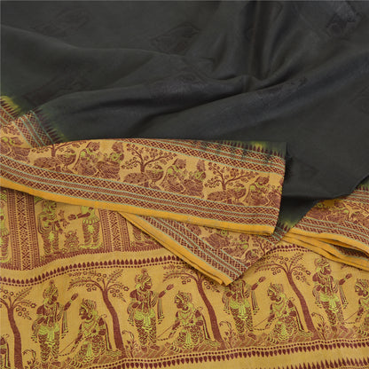 Sanskriti Vintage Black Sarees Pure Silk Baluchari Woven Sari Ethnic 5yrd Sustainable Fabric