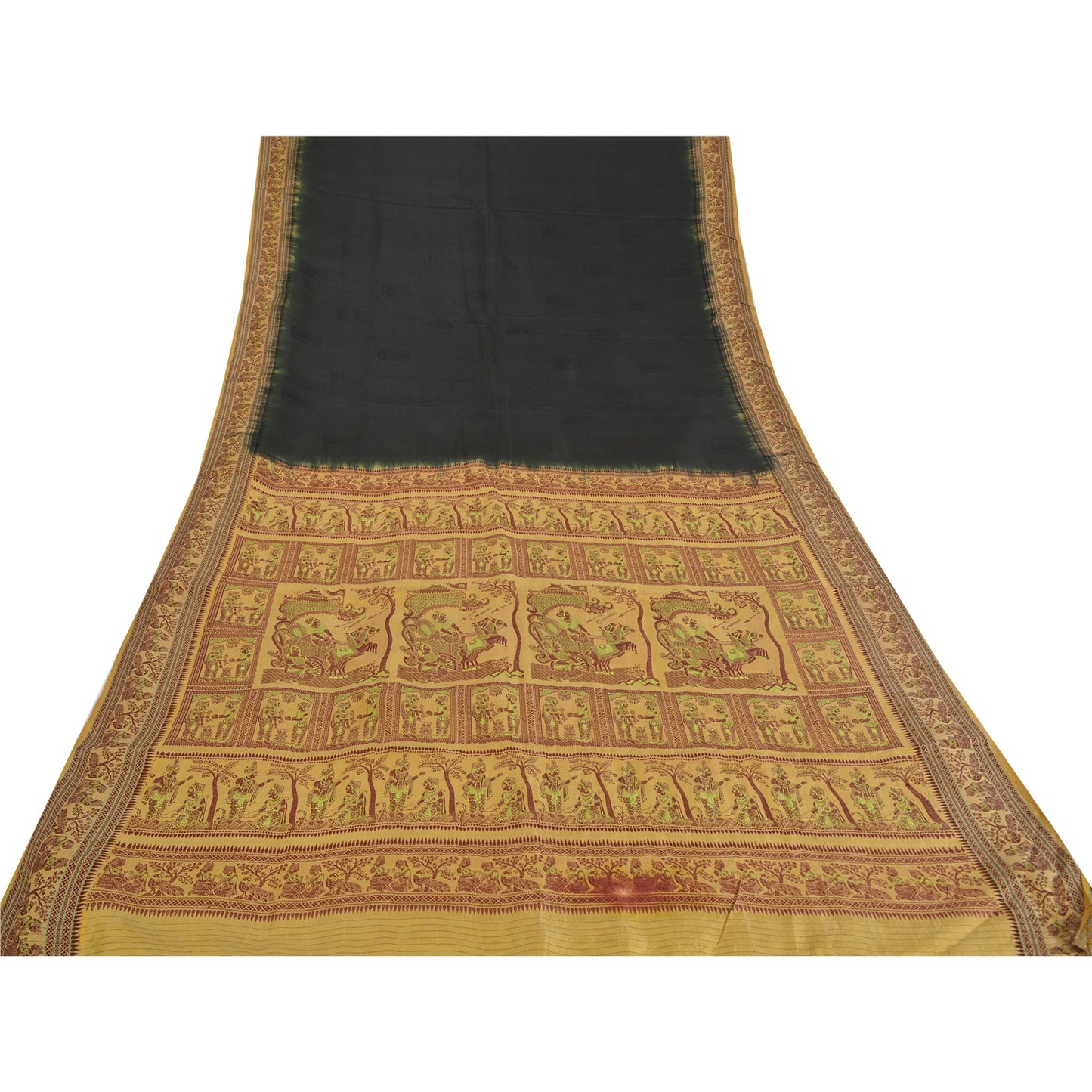 Sanskriti Vintage Black Sarees Pure Silk Baluchari Woven Sari Ethnic 5yrd Sustainable Fabric
