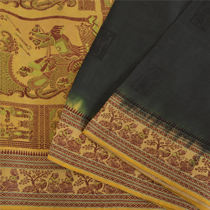 Sanskriti Vintage Black Sarees Pure Silk Baluchari Woven Sari Ethnic 5yrd Sustainable Fabric