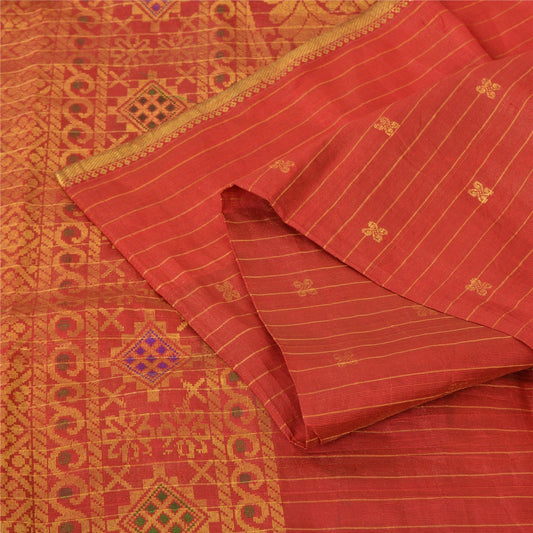 Sanskriti Vintage Red Sarees Pure Silk Brocade/Banarasi Hand Woven Sari Sustainable Fabric
