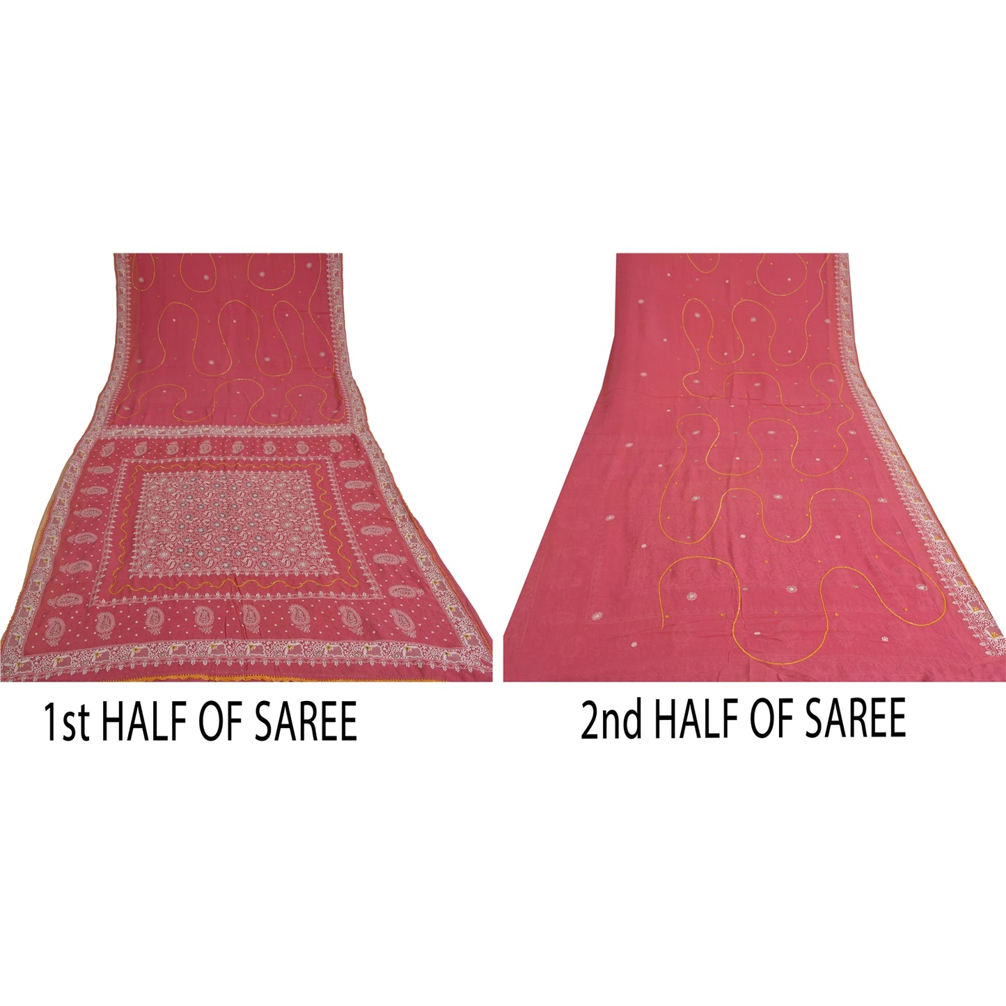 Санскритские винтажные розовые сари из чистого шелка-жоржета с ручной вышивкой из экологически чистой ткани сари