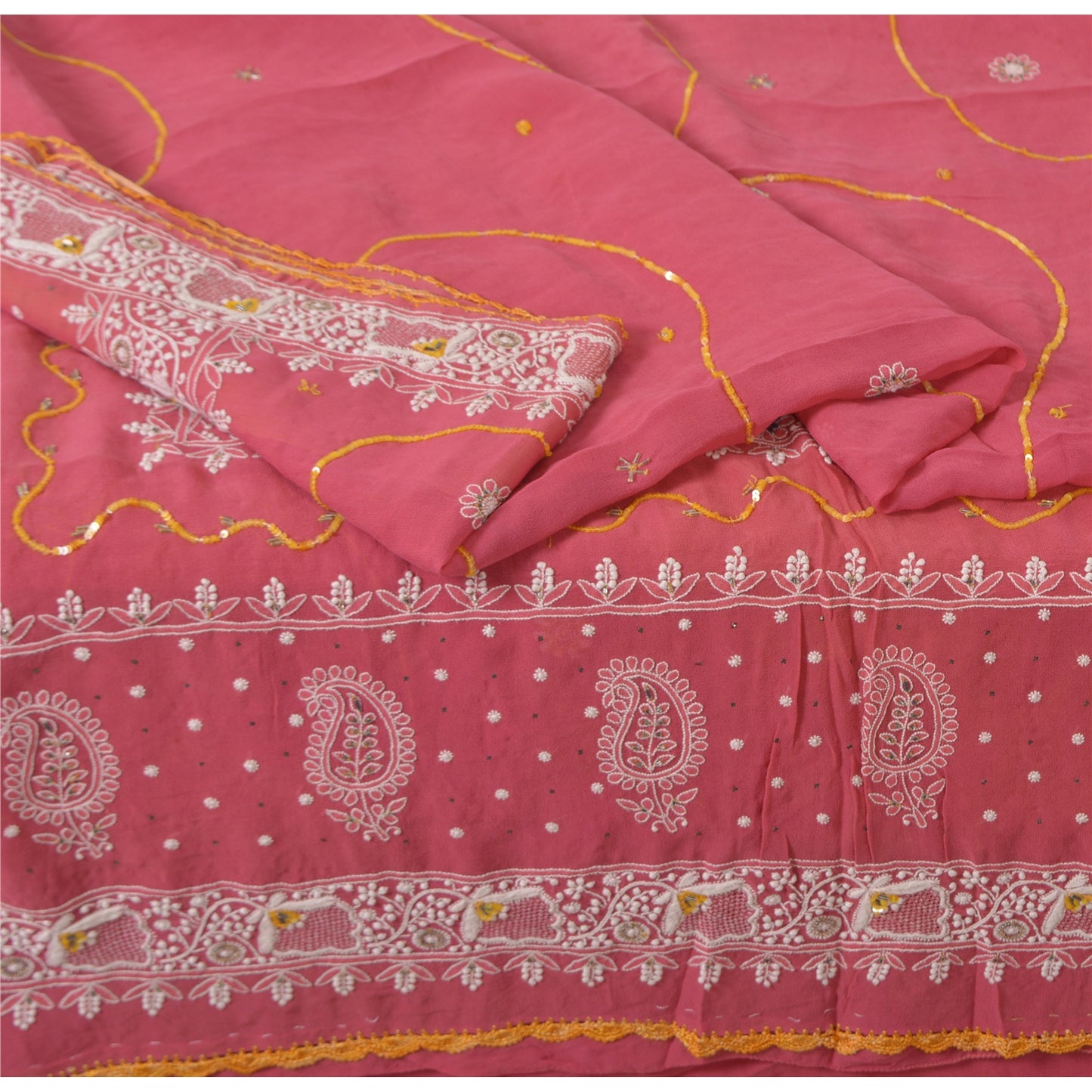 Санскритские винтажные розовые сари из чистого шелка-жоржета с ручной вышивкой из экологически чистой ткани сари