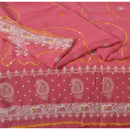 Санскритские винтажные розовые сари из чистого шелка-жоржета с ручной вышивкой из экологически чистой ткани сари