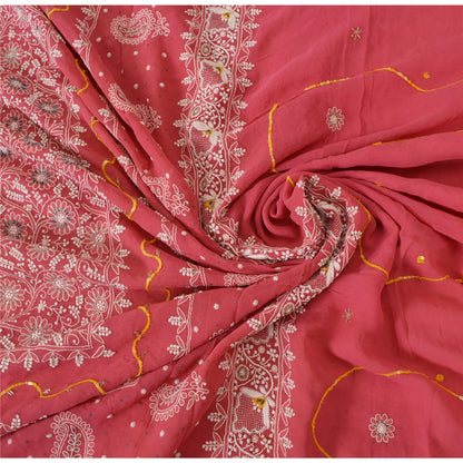 Санскритские винтажные розовые сари из чистого шелка-жоржета с ручной вышивкой из экологически чистой ткани сари