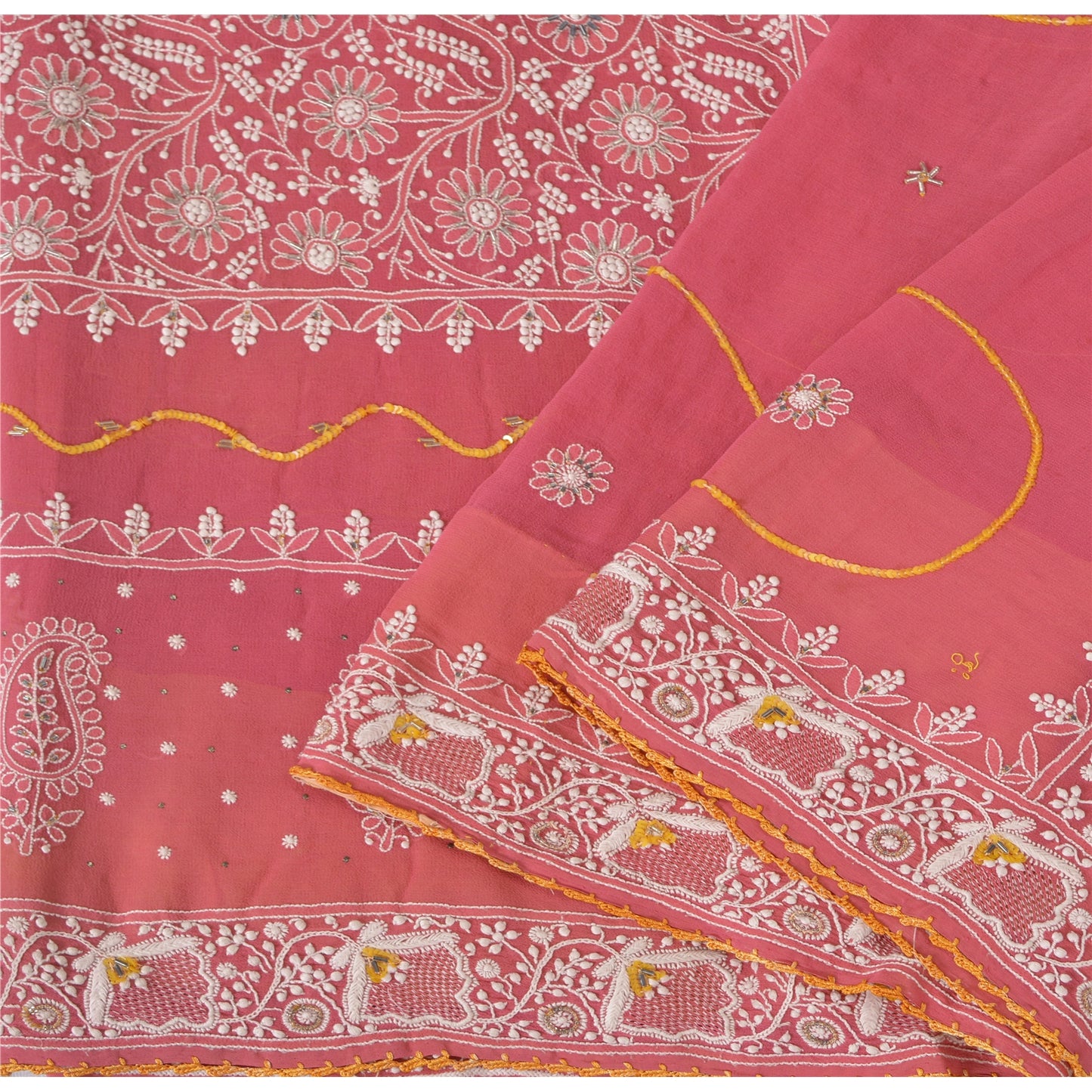 Санскритские винтажные розовые сари из чистого шелка-жоржета с ручной вышивкой из экологически чистой ткани сари