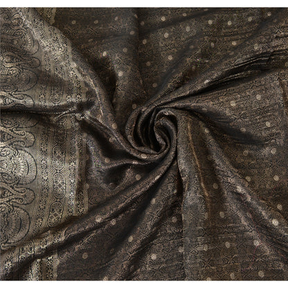 Sanskriti Vintage Black Sarees Pure Silk Brocade Woven Premium Sari Craft Fabric