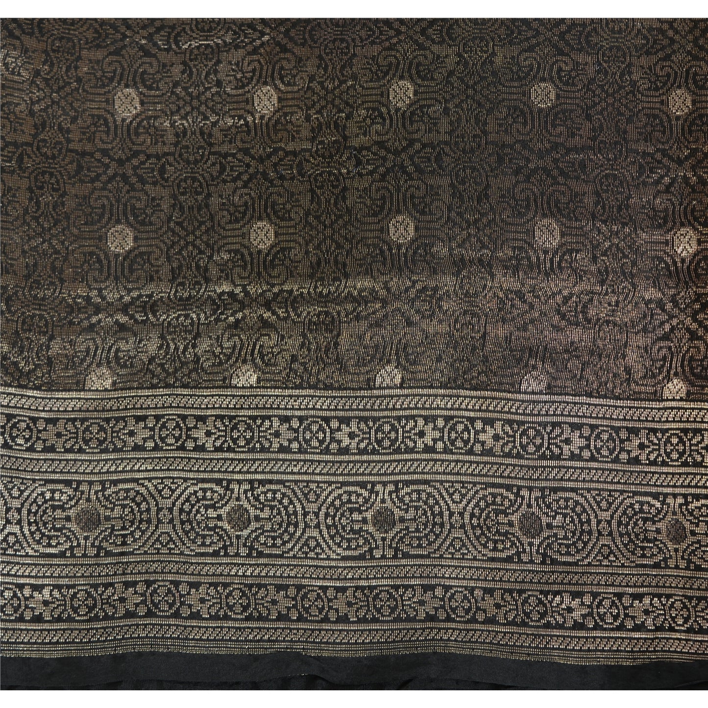 Sanskriti Vintage Black Sarees Pure Silk Brocade Woven Premium Sari Craft Fabric