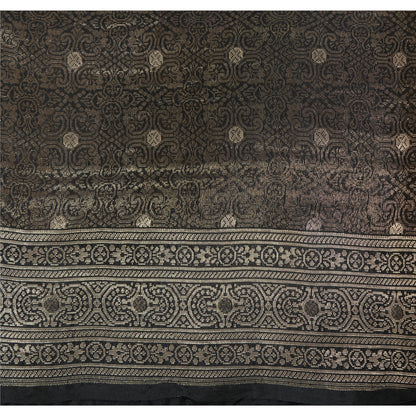 Sanskriti Vintage Black Sarees Pure Silk Brocade Woven Premium Sari Craft Fabric
