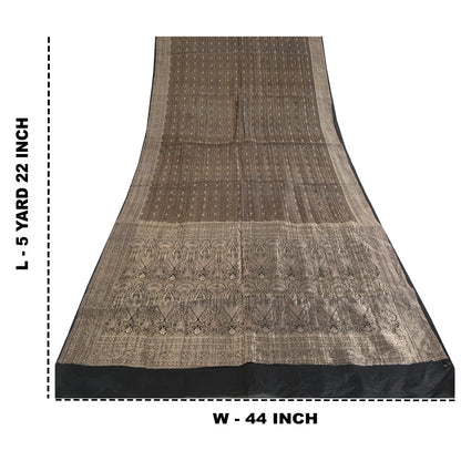 Sanskriti Vintage Black Sarees Pure Silk Brocade Woven Premium Sari Craft Fabric