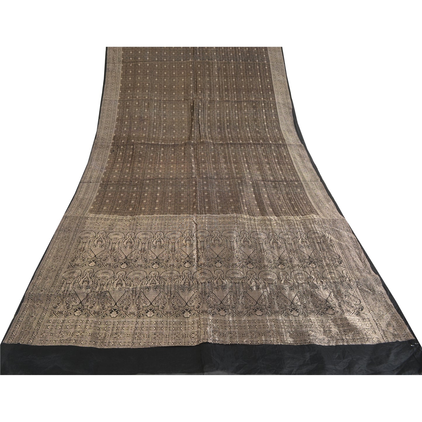 Sanskriti Vintage Black Sarees Pure Silk Brocade Woven Premium Sari Craft Fabric