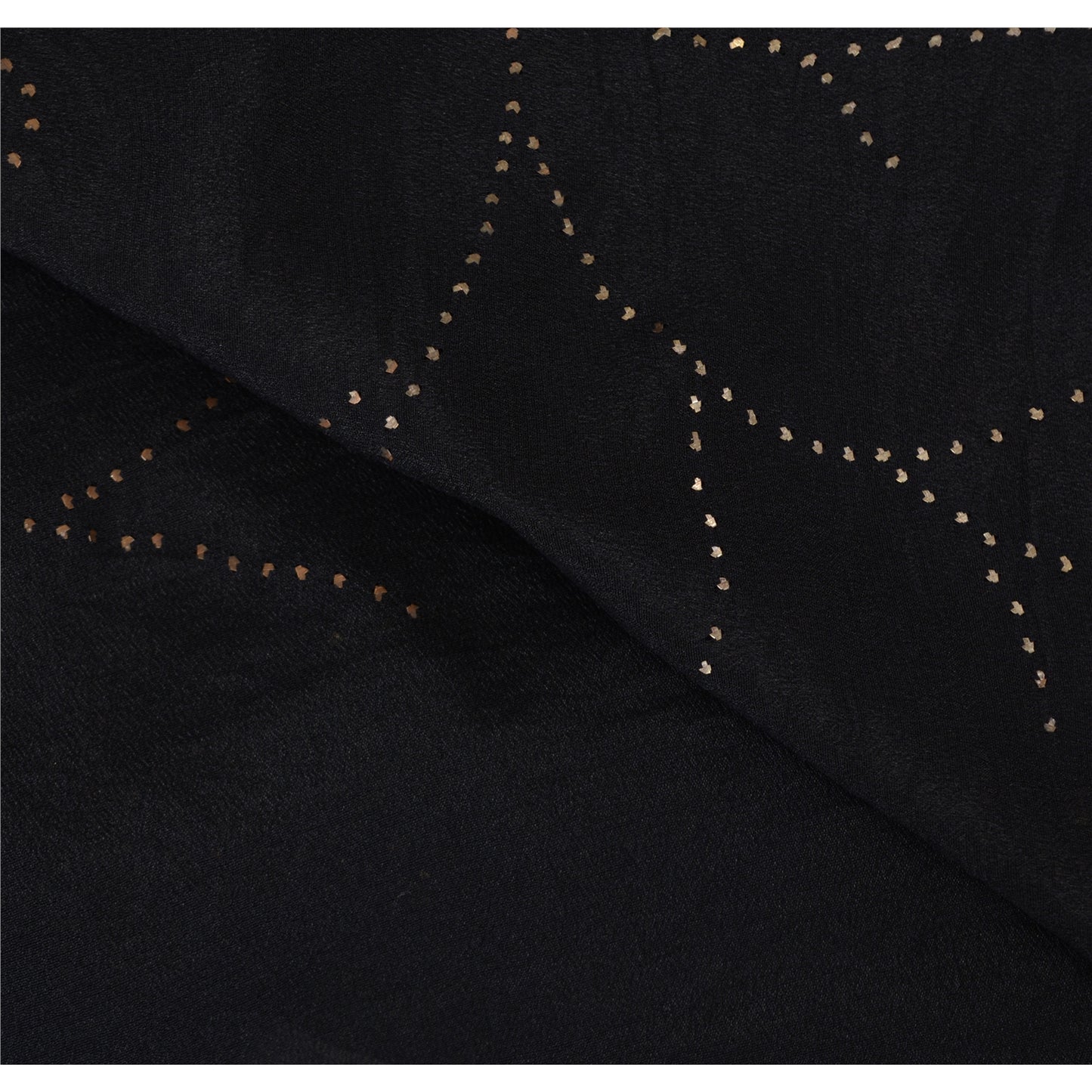 Sanskriti Vintage Saree Black 100% Pure Crepe Silk Embroidered Mukesh Work Sari 5+Yd Craft Fabric Create Dresses, Kaftan, Skirt, Projects