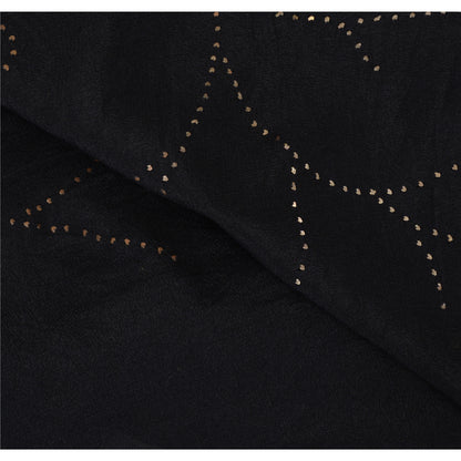 Sanskriti Vintage Saree Black 100% Pure Crepe Silk Embroidered Mukesh Work Sari 5+Yd Craft Fabric Create Dresses, Kaftan, Skirt, Projects