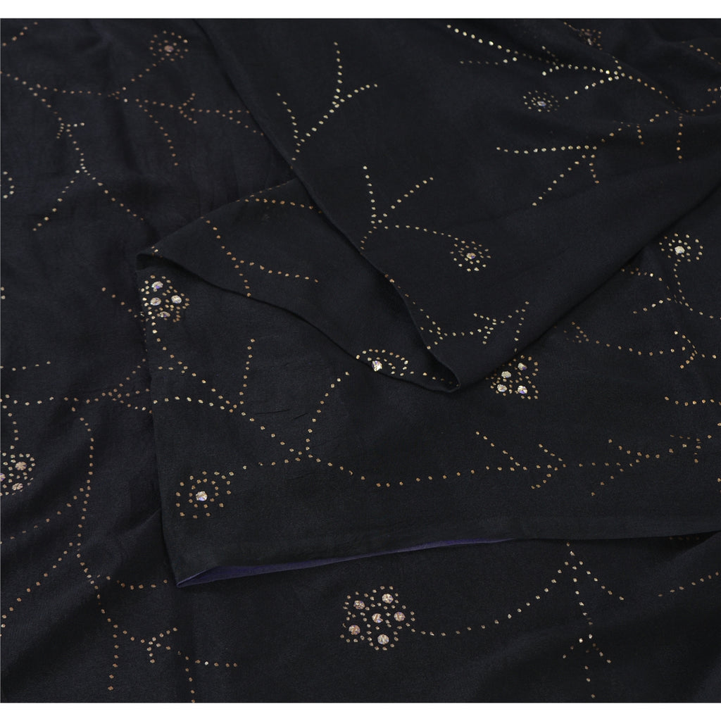 Sanskriti Vintage Black Sarees Pure Crepe Silk Embroidered Sari Premium Fabric